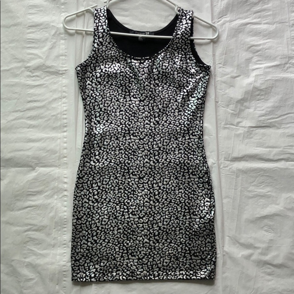 F21 Silver Leopard Print Shiny Dress